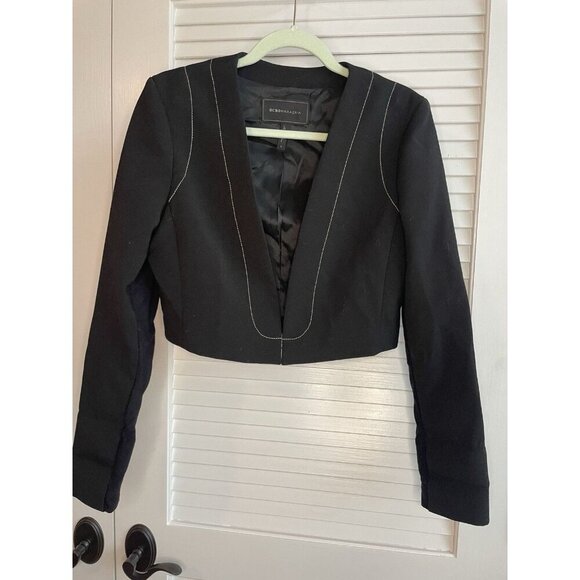 BCBGMAXAZRIA Black Cropped Blazer Jacket Derek Size S Tailored Stretch Evening - Picture 1 of 9